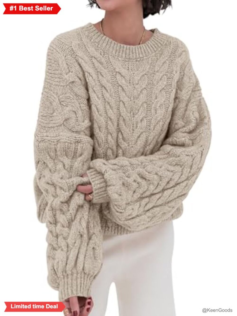 Oversized Cable Knit Sweater Women Long Sleeve Crewneck Chunky Pullover